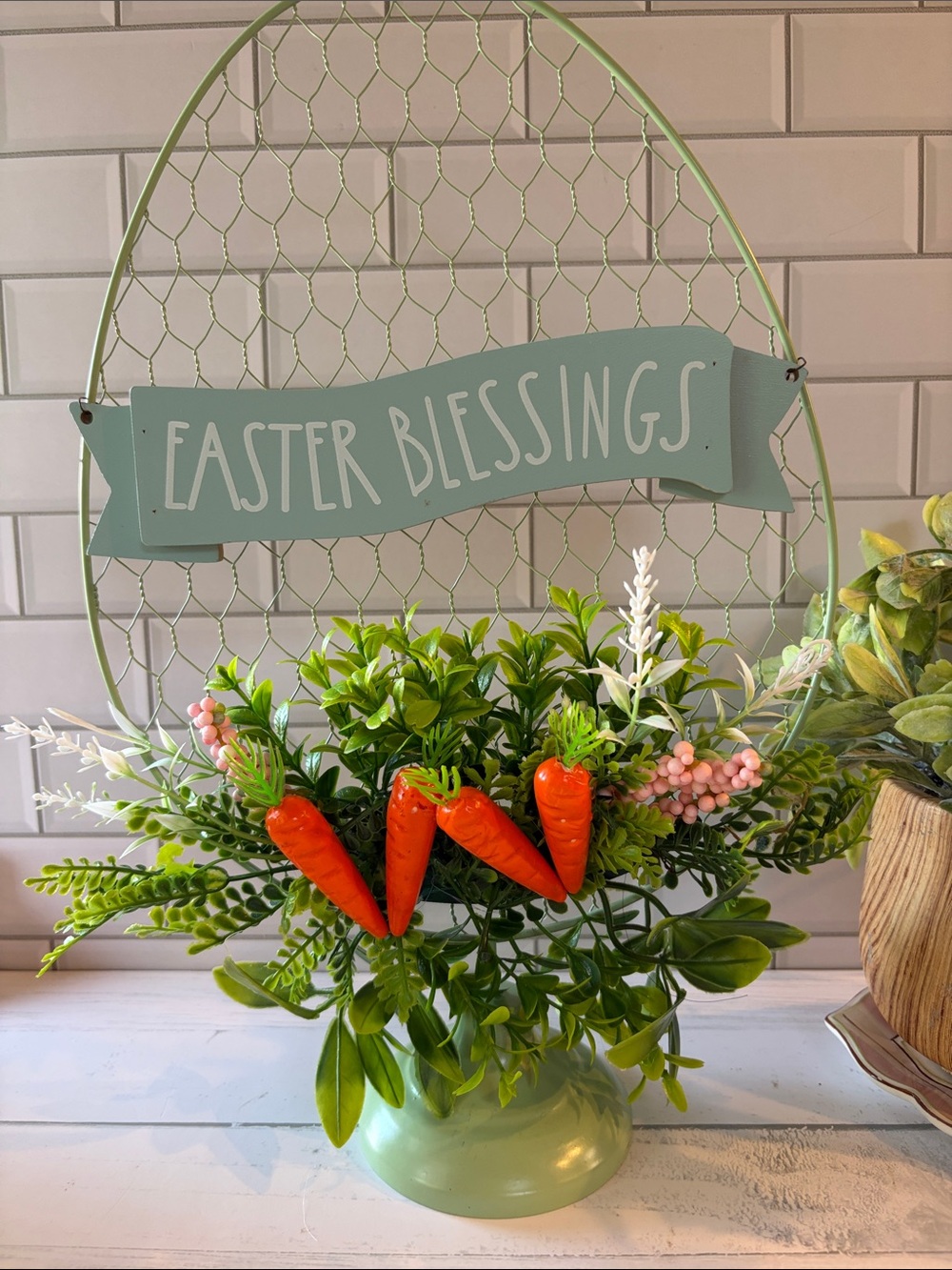 Easter Blessings Green Floral Carrot Table Decor
